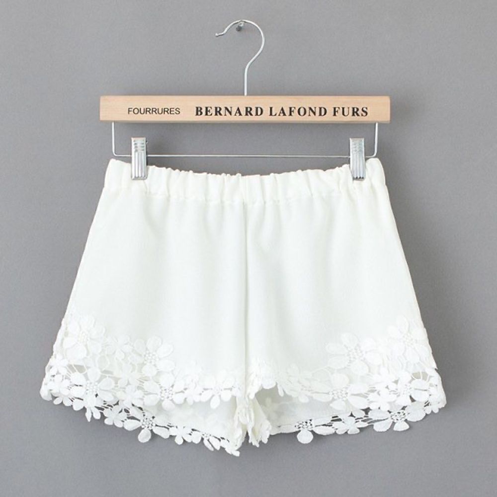 Monteau Shorts Elastic Waist Hem Lace Stitching Joker S